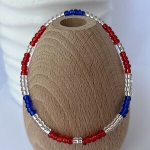 𝅺stretch Beaded Anklet Red White & Blue
